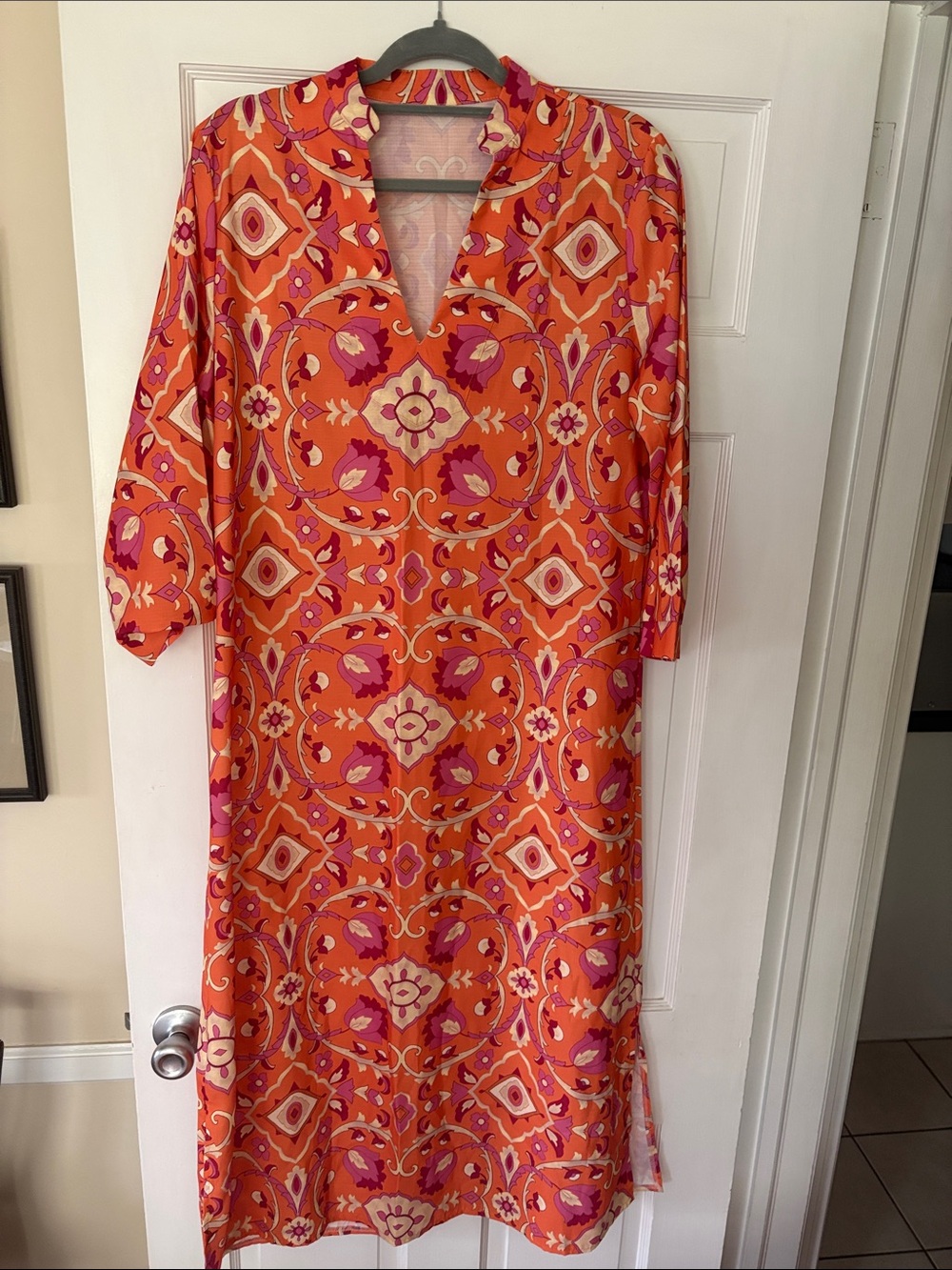 Vibrant Orange & Pink Printed Maxi Dress/beach coverup